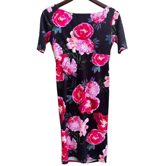 ASOS Maternity Rose Print Bodycon Dress Size 4 - Scoop Neck, 3/4 Sleeve, Stretch - Picture 6 of 16